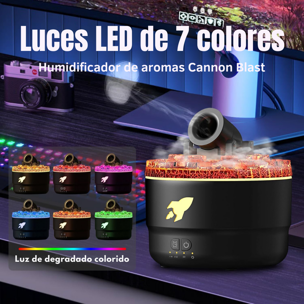 Humidificador Difusor de Aromas en Forma de Cañón 3D LED