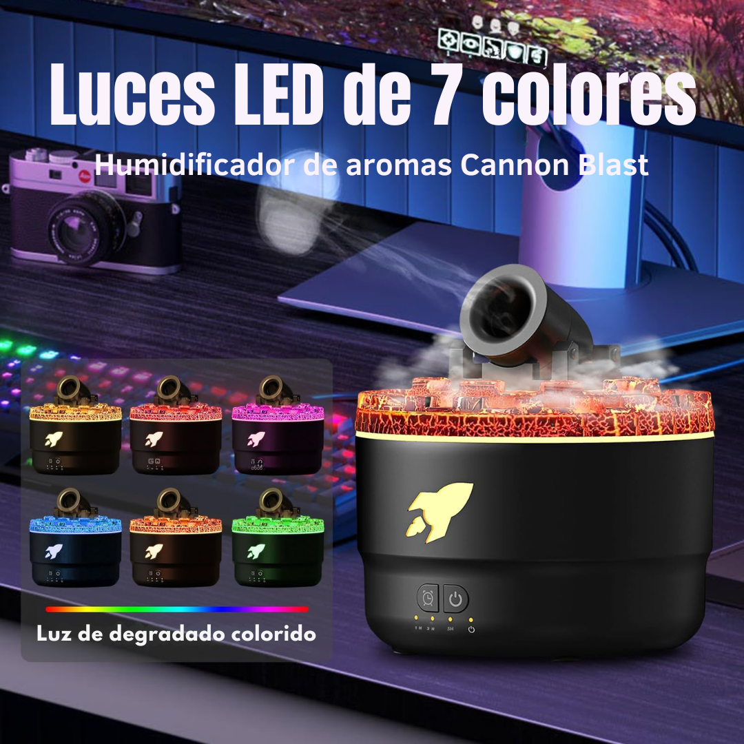 Humidificador Difusor de Aromas en Forma de Cañón 3D LED