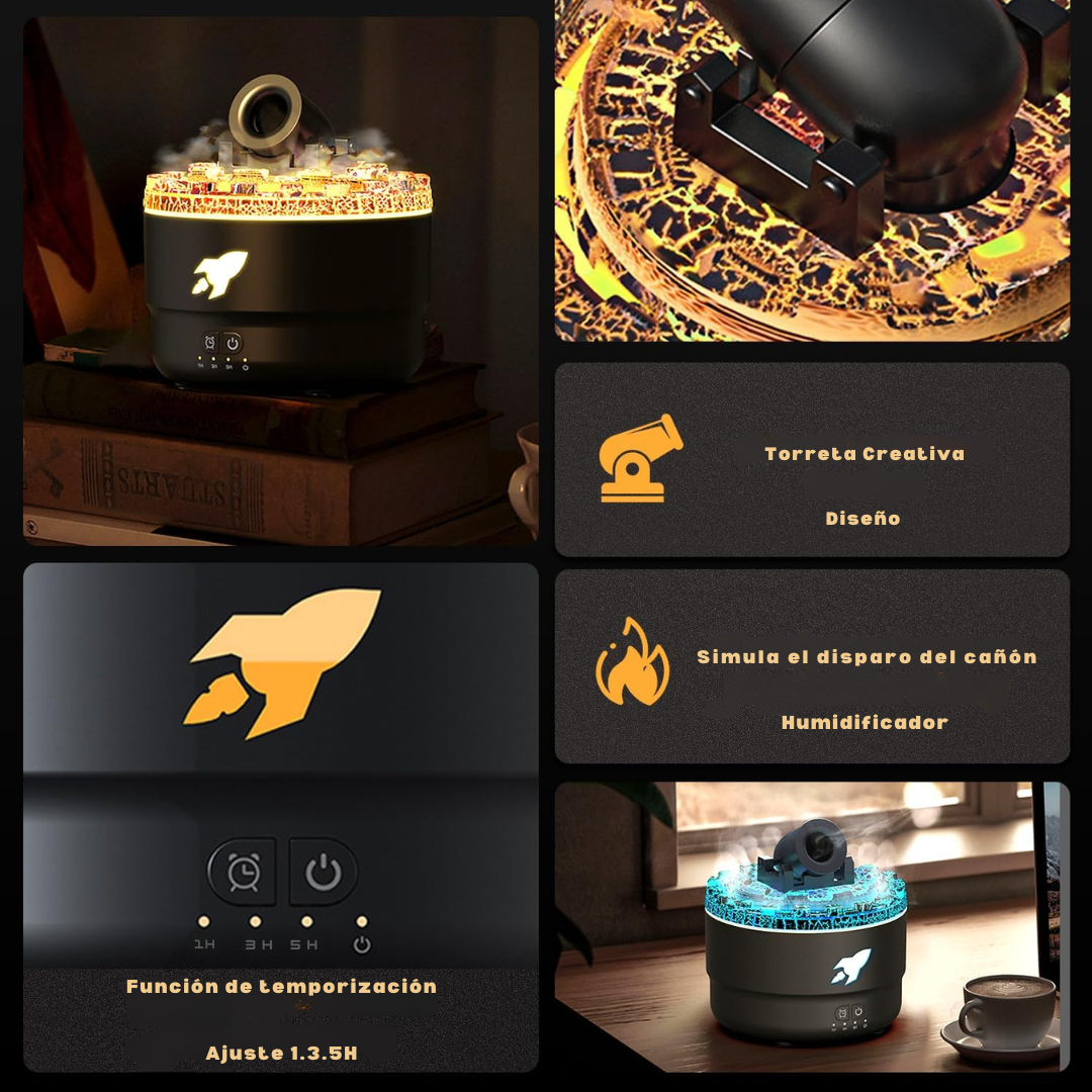 Humidificador Difusor de Aromas en Forma de Cañón 3D LED